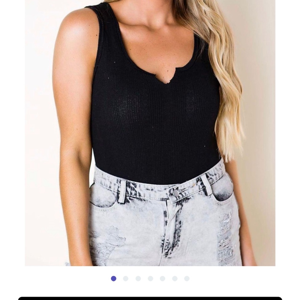 Black Ribbed Sleeveless Bodysuit